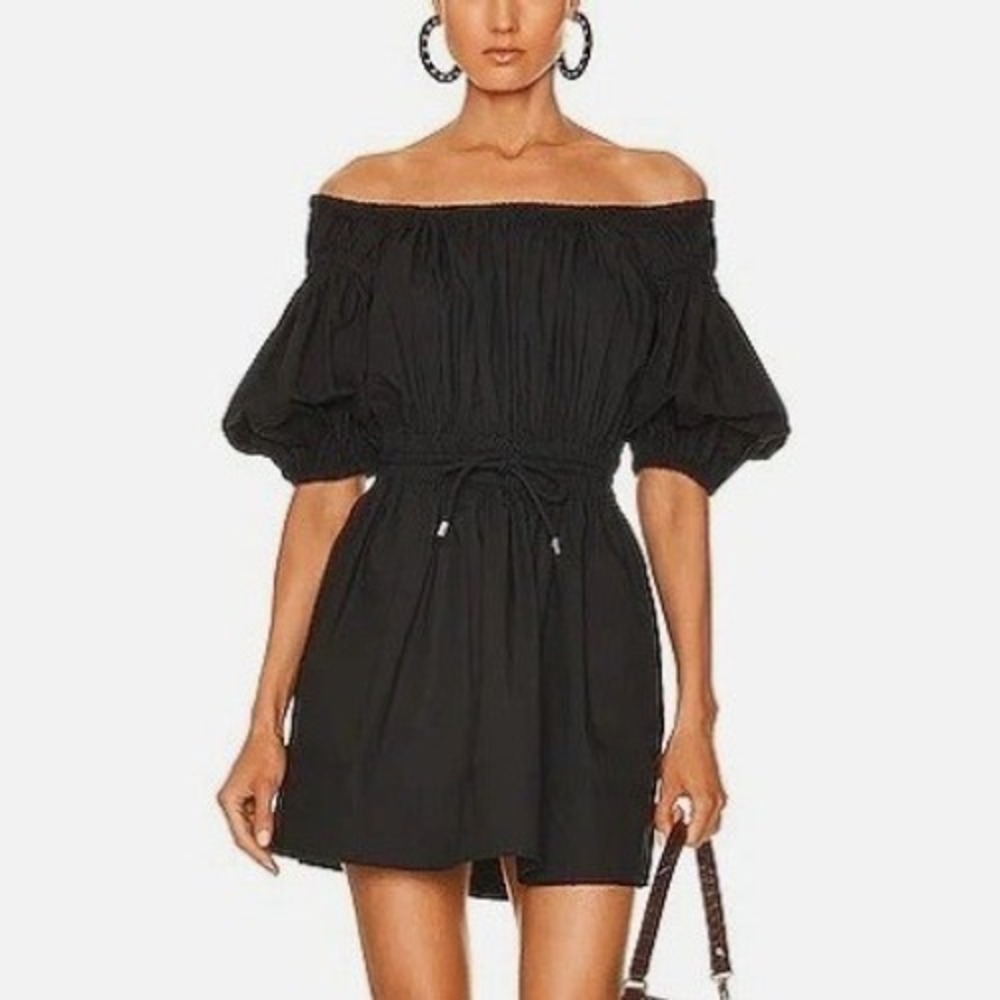 NWT A.L.C. 100% Cotton Maya Mini Dress In Black Women Size 0 Off Shoulder Casual